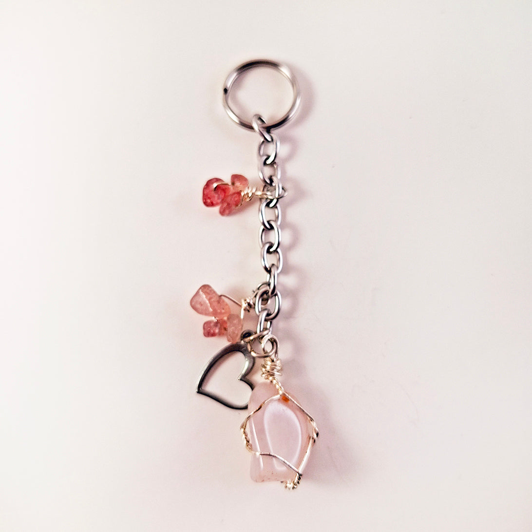 Llavero Aro con Cuarzo Rosa