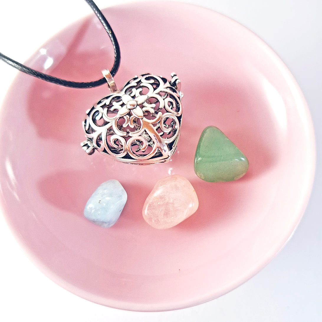 Jaula con Aventurina, Aguamarina y Cuarzo Rosa