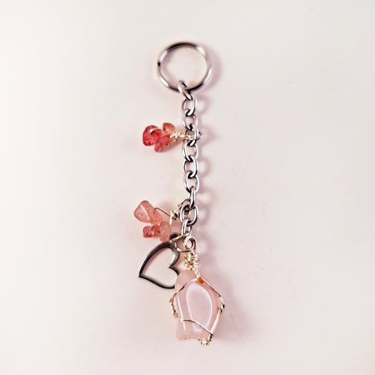 Llavero Aro con Cuarzo Rosa
